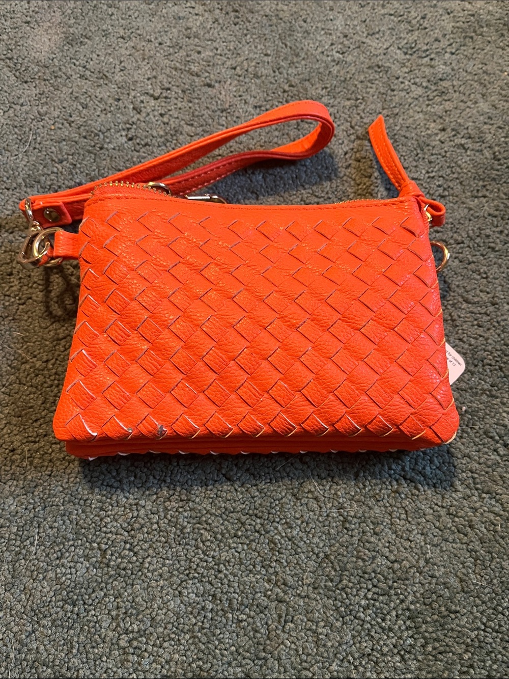 Woven Orange Wristlet Clutch with Detachable Strap